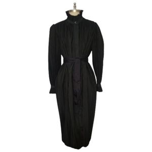 Vtg 70s Black Accordion Pleat Ruffle Tie Waist Coat 10 M